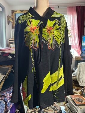 Black Crewneck Sweater with Lime Floral Detail - Women's Pullover